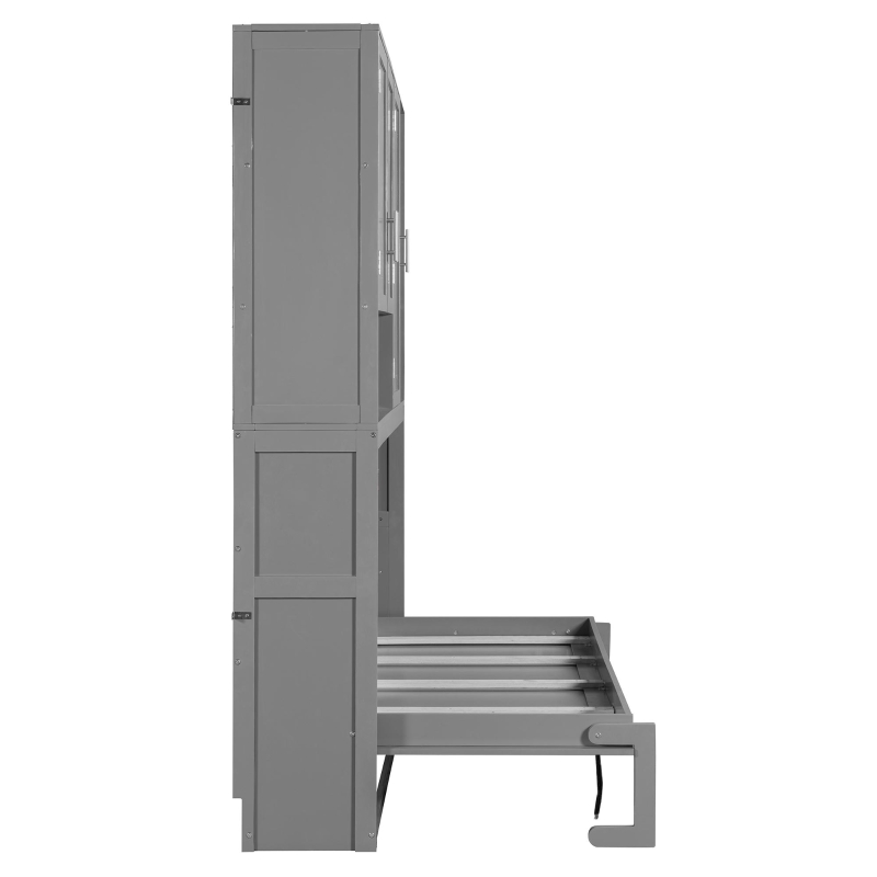 Twin-Size Wall Murphy Bed with Integrated Storage, Flexible Slat, Foldaway Bed with Dual-Piston Mechanism, 83'' L x 15.5'' W x 90.5'' H, Gray