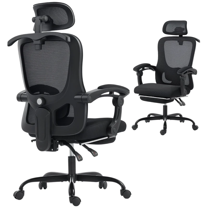 HOMCOM Office Chair, Ergonomic Mesh Computer Desk Chair with Adjustable Headrest, Lumbar Support, Black
