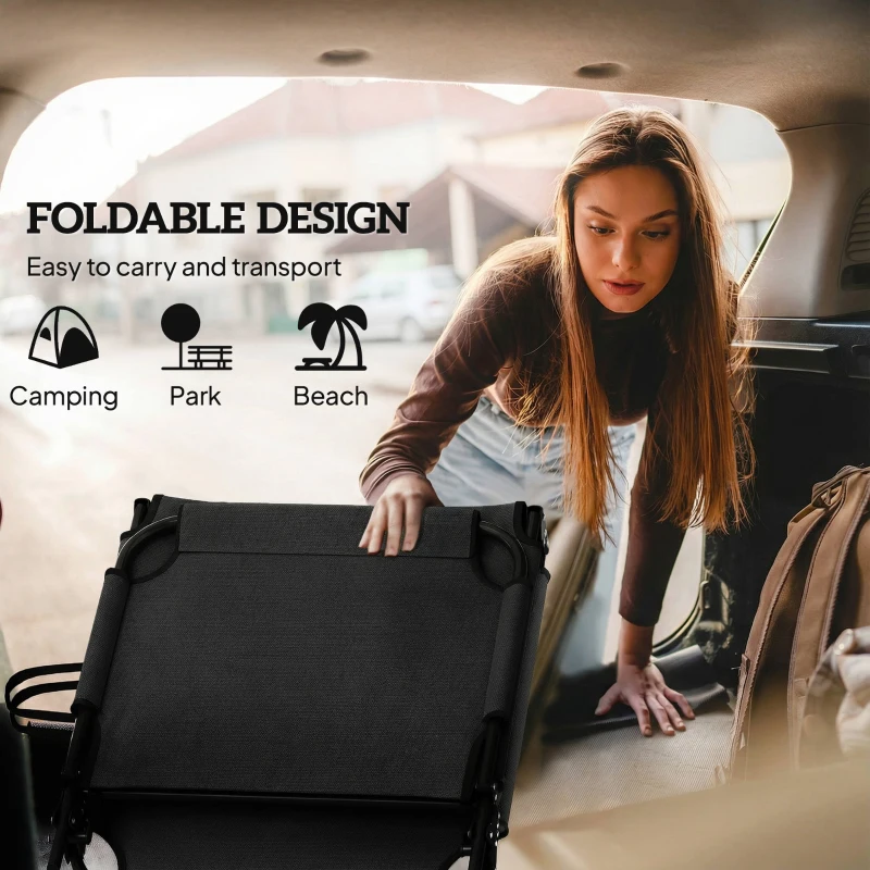 Outsunny Folding Lounge Chair with 4-level Reclining Back & Cushion, Dark Grey