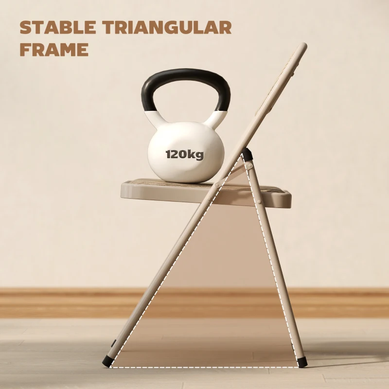 HOMCOM Set of 2 Metal Foldable Chairs, Linen Fabric Padded Folding Chairs with Cushion Seat and Open Back for Indoor, Beige