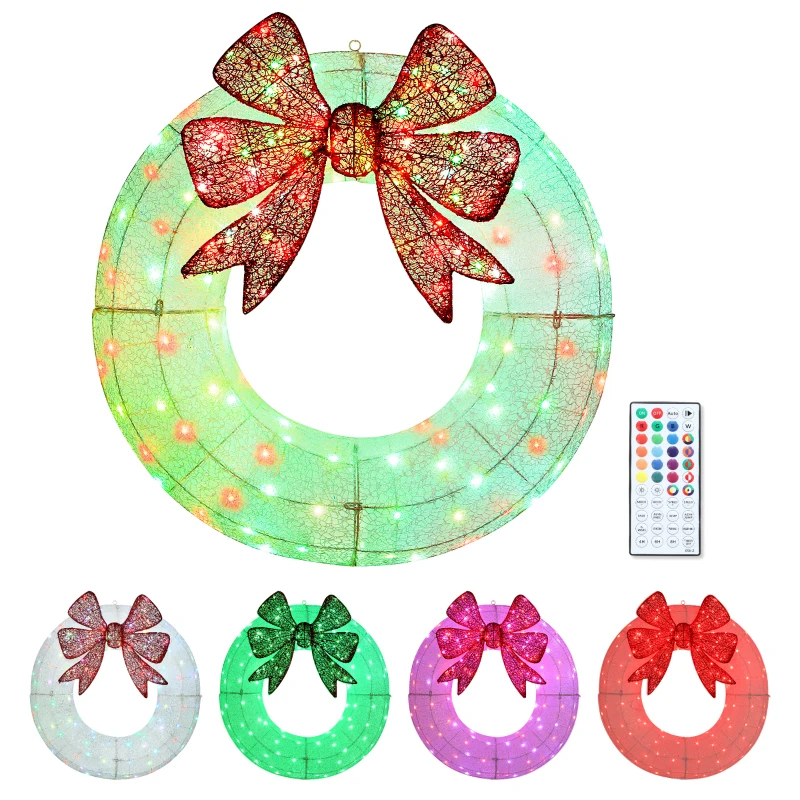 Outsunny 36 Inch Lighted Wreath Decoration with Dual Color LED, Christmas Wreath with Daily Timer, Remote for Indoor Outdoor