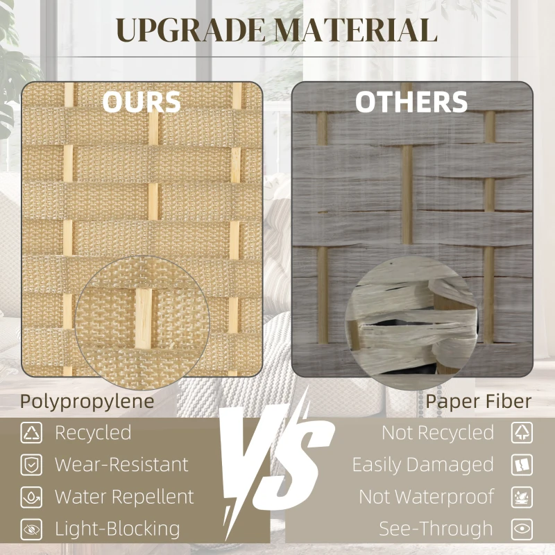 HOMCOM Folding Room Divider Screen 6 Panel 5.6' Tall Privacy Screen Freestanding Room Partition for Home Office, Beige