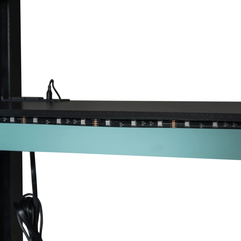 Full Size Wood Loft Bed with USB Port and Ample Storage, Gamer-Inspired Bed Frame with Built-In Desk, 78.5'' L x 56.5'' W x 65'' H, Blue