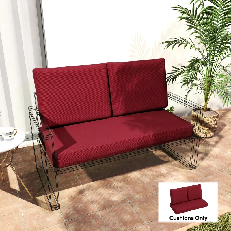 Outsunny 2 Seater 5" Thick Outdoor Seat Cushions with 7" Backrest, Loveseat Outdoor Furniture Cushions, Wine Red