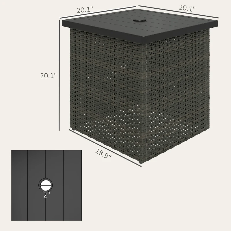 Outsunny Wicker Side Table with 1.5" Umbrella Hole, Square Outdoor End Table with UV-Resistant Frame, Storage Space, Mixed-Brown