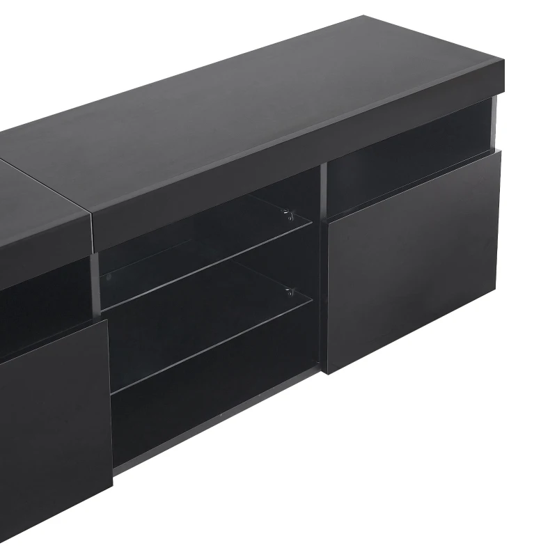 Modern TV Cabinet with LED Strip and Adjustable Colours, Stylish Media Console with Low-Profile Storage, 71'' L x 13.5'' W x 19'' H, Black