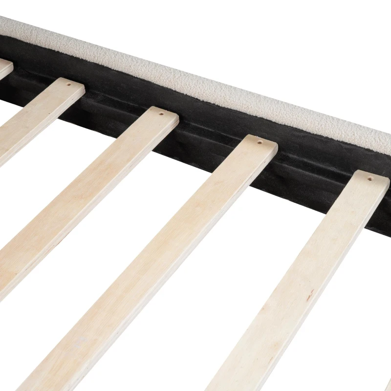 Full Size Upholstered Bed with Curved Headboard and Footboard, Sturdy Bedboard with Plywood & MDF Frame, 80.5'' L x 60'' W x 37'' H, Beige