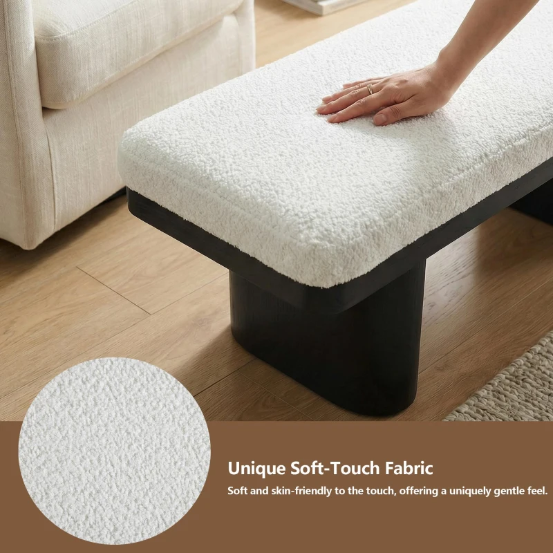 End-of-Bed Bench with Velvet Upholstery and High‑Density Foam Seat, Modern Ottoman with Rubberwood Legs, 47'' L x 17'' W x 17'' H, Black