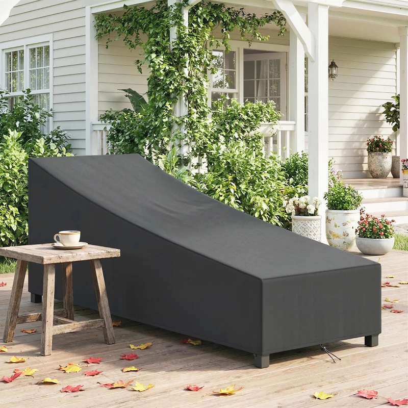 Outsunny Waterproof Patio Lounge Chair Cover, 420D Outdoor Chaise Lounger Protective Cover with Sealed Seams, Storage Bag, Black