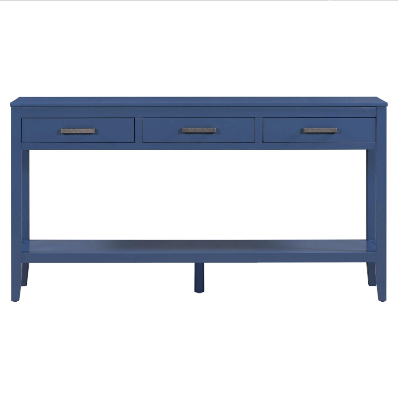 Farmhouse Entryway Table with Wide Top and Open Bottom Shelf, Minimalist Console with Adjustable Feet, 59'' L x 14'' W x 31.5'' H, Navy Blue