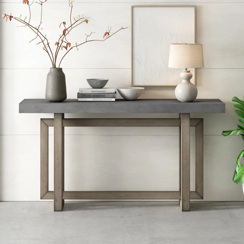 Modern Console Table with Pine Veneer Top and Solid Legs, Versatile Sofa Table for Hallway, Living Room, 59'' L x 15.5'' W x 31.5'' H, Gray
