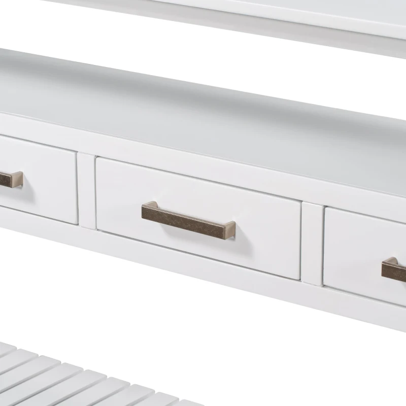 Large Entryway Console with 4 Drawers and 3-Tier Shelves, Sturdy Table with Metal Handlesand Adjustable Feet, 62'' L x 14'' W x 32'' H, White