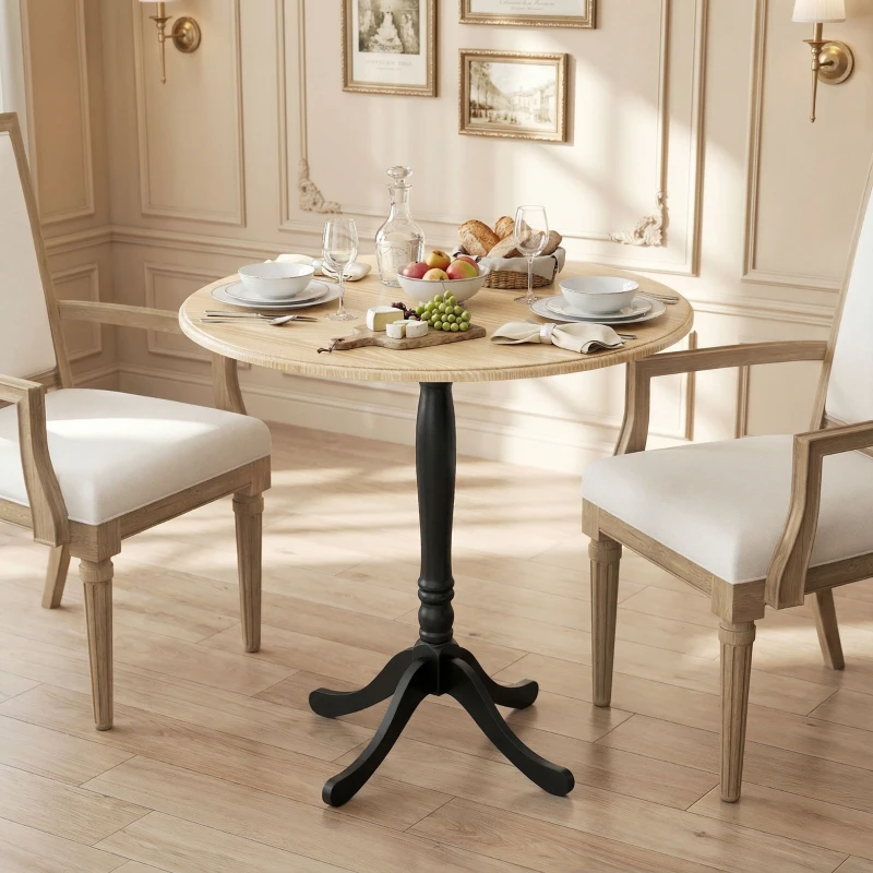 HOMCOM Dining Table for 2-4 People, Modern Round Kitchen Table with Pedestal Steel Base, 80cm, Natural Wood and Black
