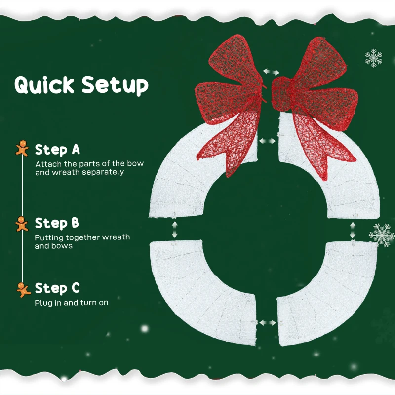 Outsunny 36 Inch Lighted Wreath Decoration with Dual Color LED, Christmas Wreath with Daily Timer, Remote for Indoor Outdoor