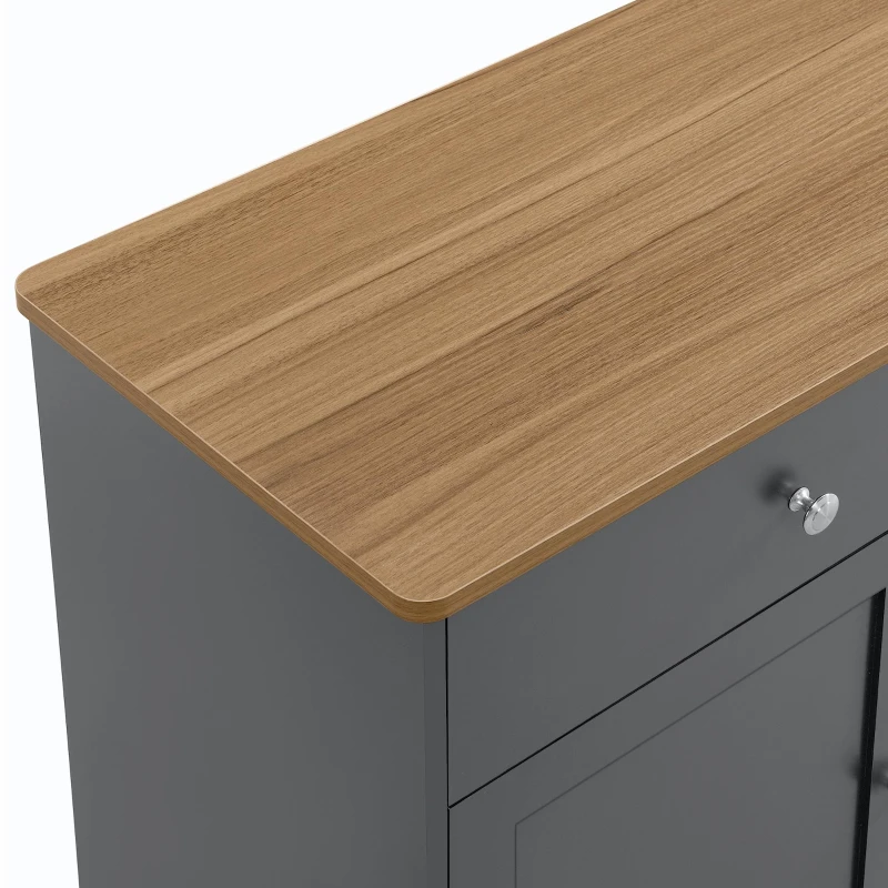 Modern Sideboard Buffet Cabinet with 3 Drawers & 4 Doors, Rustic Storage with Adjustable Shelves, 55'' L x 14.5'' W x 29.5'' H, Gray+Wood