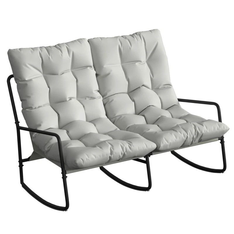 Outsunny 2-Person Outdoor Rocking Chair, Rocking Outdoor Bench with Cushions and Mesh Seat, 528 LBS Capacity, Light Grey
