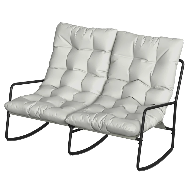 Outsunny 2-Person Outdoor Rocking Chair, Rocking Outdoor Bench with Cushions and Mesh Seat, 528 LBS Capacity, Light Grey