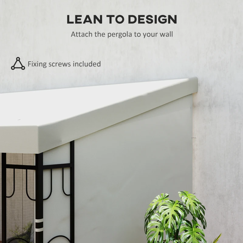 Outsunny 10' x 10' Wall Pergola, Outdoor Gazebo with 2 Curtains and 2 Nettings, UV Resistant, for Patio, Deck, Beige