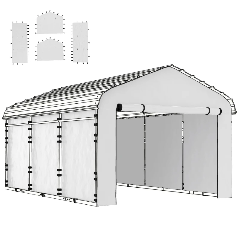 Outsunny Carport Replacement Sidewall Panel for 12' x 20' Carports, UPF50+ Waterproof Replacement Side Wall Cover, White
