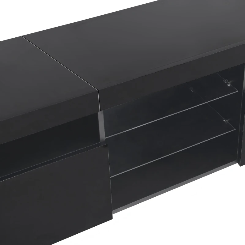Modern TV Cabinet with LED Strip and Adjustable Colours, Stylish Media Console with Low-Profile Storage, 71'' L x 13.5'' W x 19'' H, Black