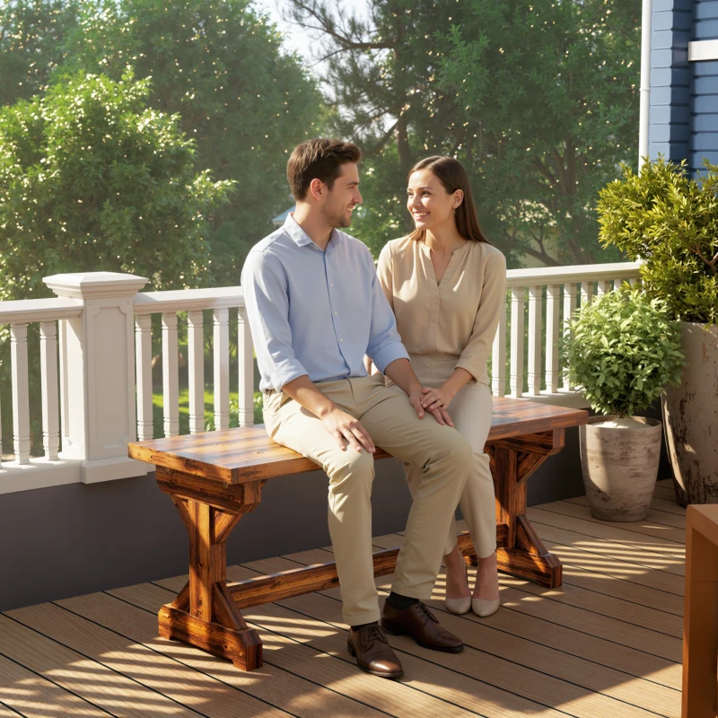 Outsunny Rustic Outdoor Wooden Bench, Backless Garden Bench Patio Loveseat with X-Shape Base for Porch, Park, Carbonized