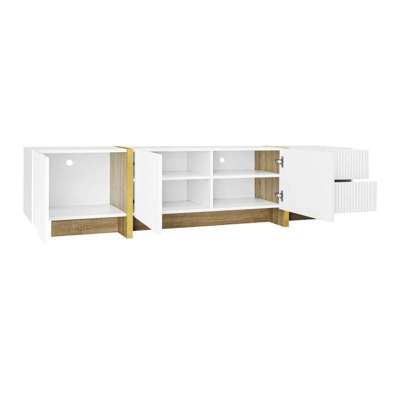 Elegant TV Cabinet with 3 Soft-Close Doors, 2 Drawers, Ample Storage, Modern TV Stand for Living Space, 74.5'' L x 14'' W x 17.5'' H, White