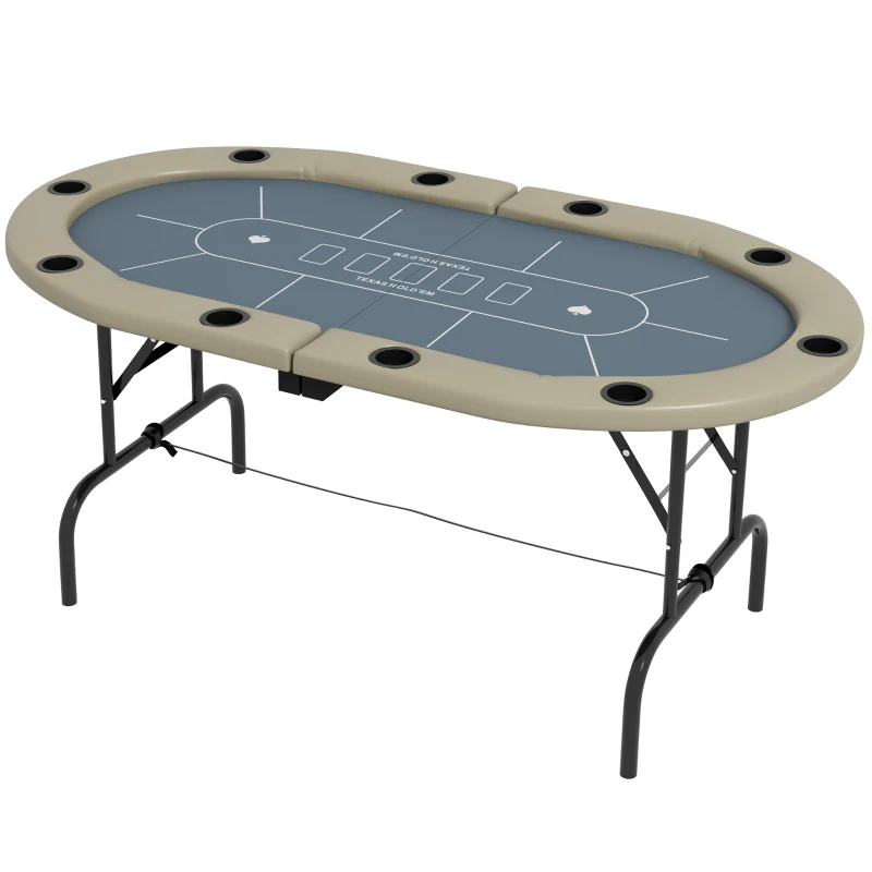 Soozier Foldable Poker Table Blackjack Texas Holdem Poker Game Table with Cup Holders, 70" Oval, Blue