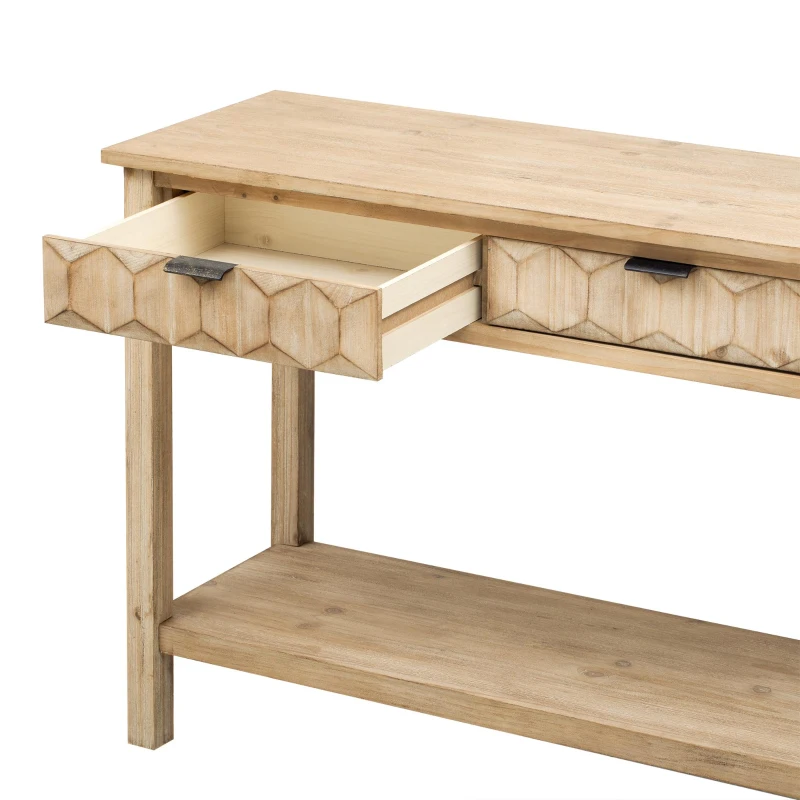 Modern Entryway Table with Bottom Open Shelf and Iron Handles, Multi-Functional Console with Wide Surface, 60'' L x 15.5'' W x 31'' H, Natural