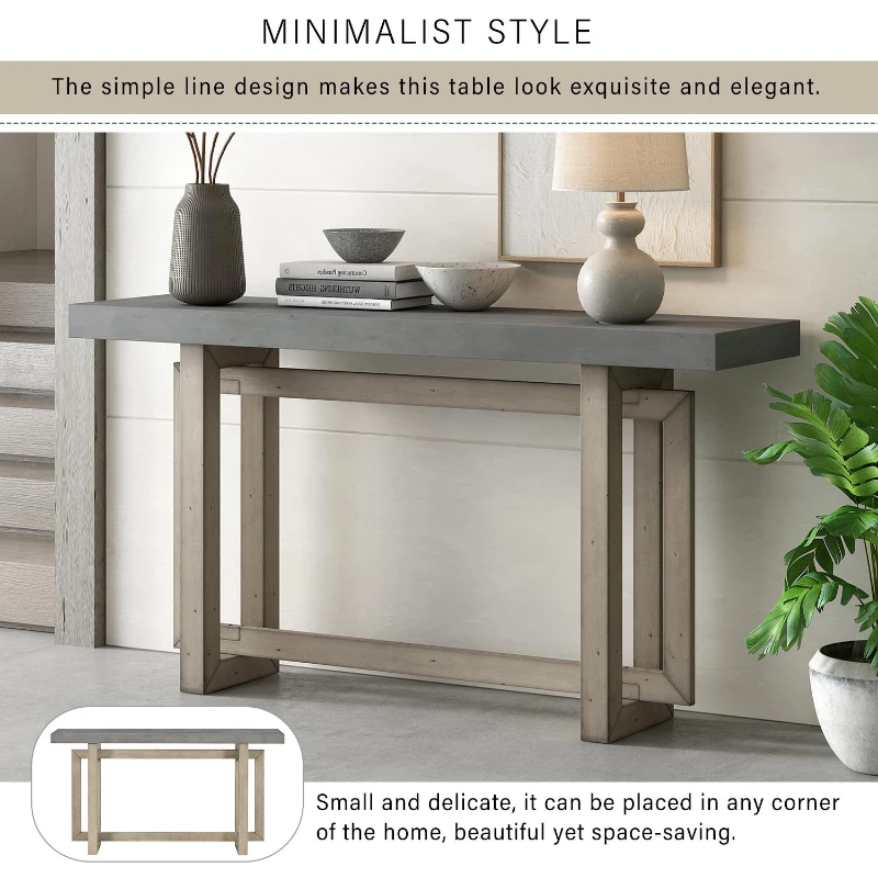 Modern Console Table with Pine Veneer Top and Solid Legs, Versatile Sofa Table for Hallway, Living Room, 59'' L x 15.5'' W x 31.5'' H, Gray
