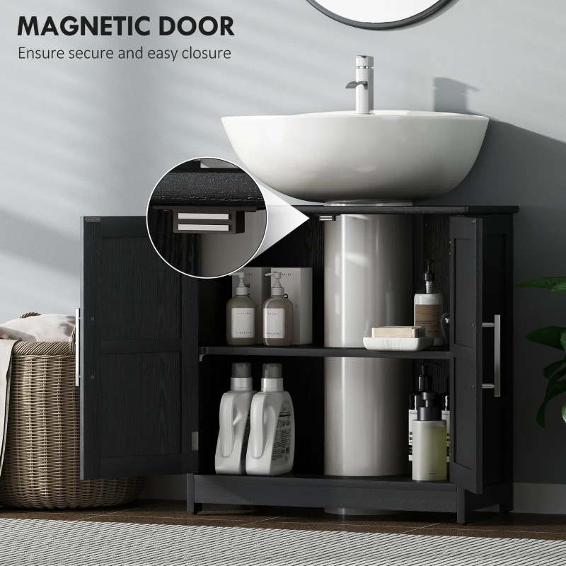 HOMCOM Farmhouse Pedestal Sink Storage Cabinet, Bathroom Sink Cabinet with 2 Barn Doors and Adjustable Shelf, Distressed Black