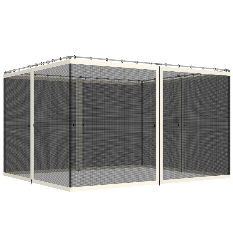 Outsunny Replacement Mosquito Netting for Gazebo 10' x 12' Black Screen Walls for Canopy with Zippers, Cream White