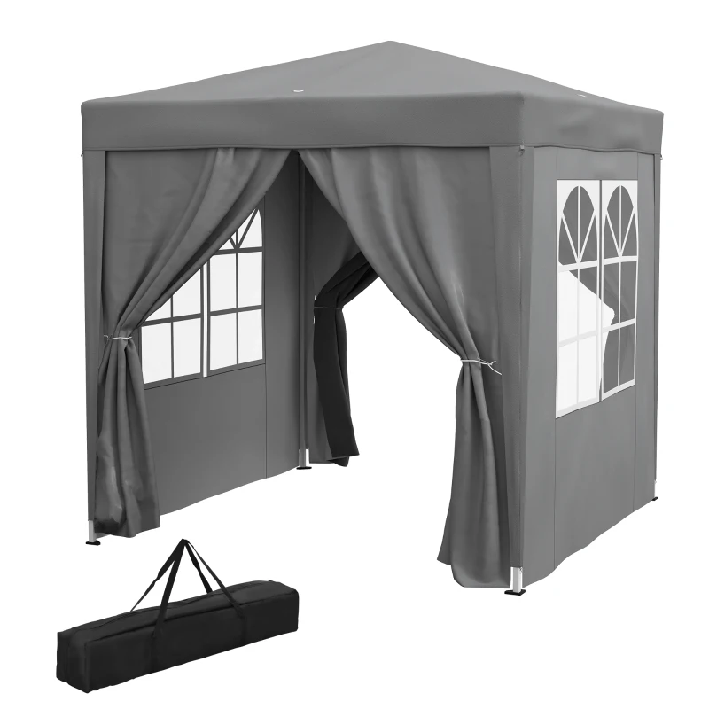 Outsunny 6.6'x6.6' Pop Up Canopy Tent with Sidewalls, Instant Sun Shelter Camping Gazebo with Carry Bag, Grey