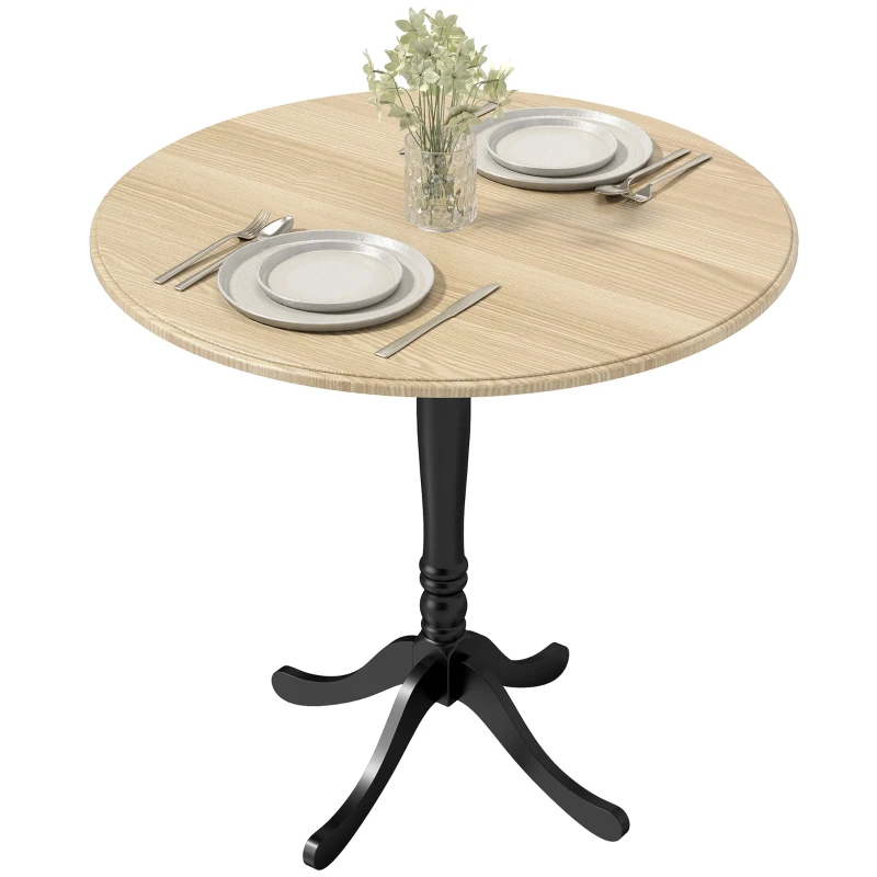 HOMCOM Dining Table for 2-4 People, Modern Round Kitchen Table with Pedestal Steel Base, 80cm, Natural Wood and Black