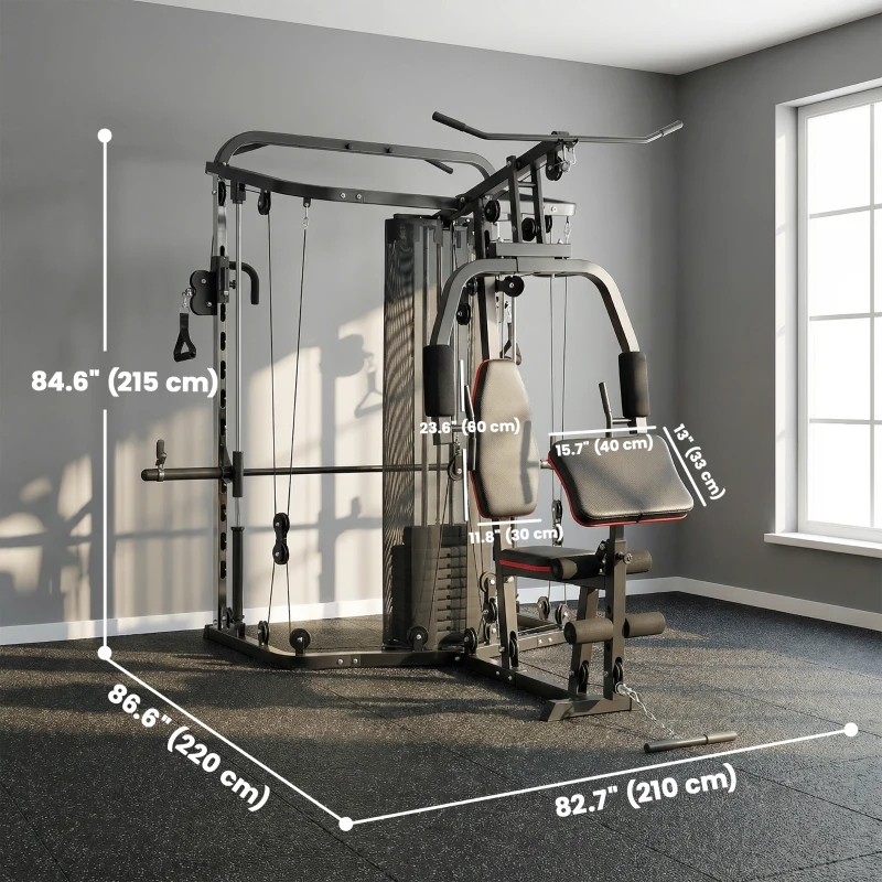 Soozier Home Multi Gym Smith Machine with 143LBS Weight Stack, Cable Pulley System, Chest Station, Preacher Pad, Leg Developer