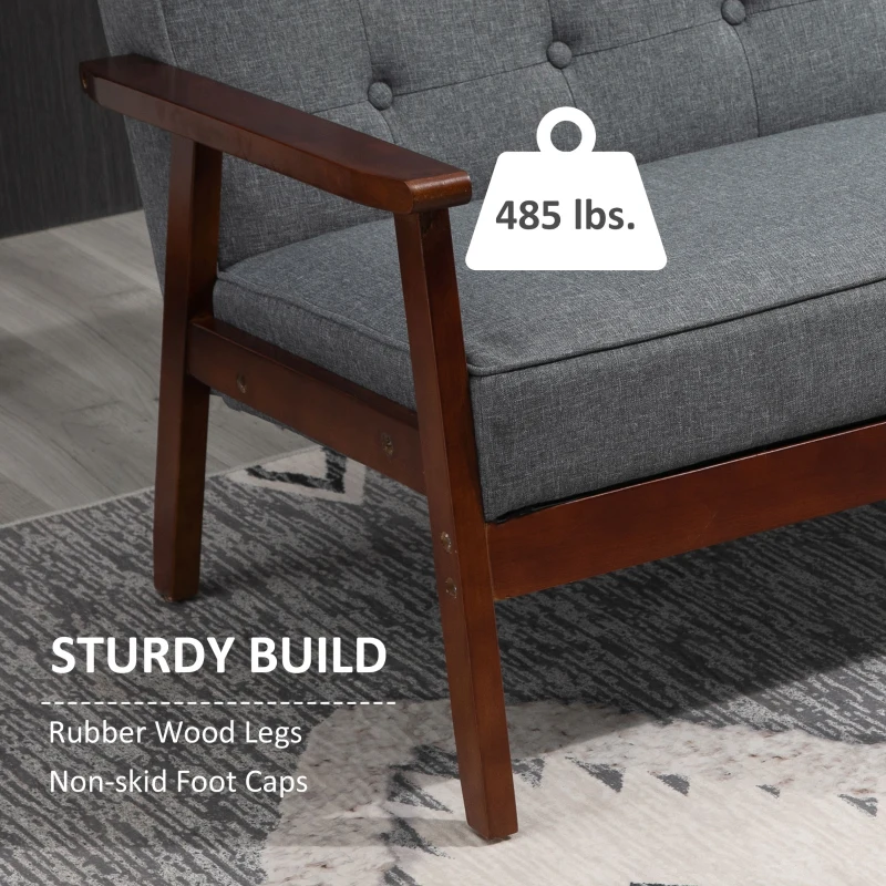 HOMCOM Modern Upholstered 2-Seat Loveseat Sofa with Linen-Touch Fabric and Rubberwood Legs, Grey