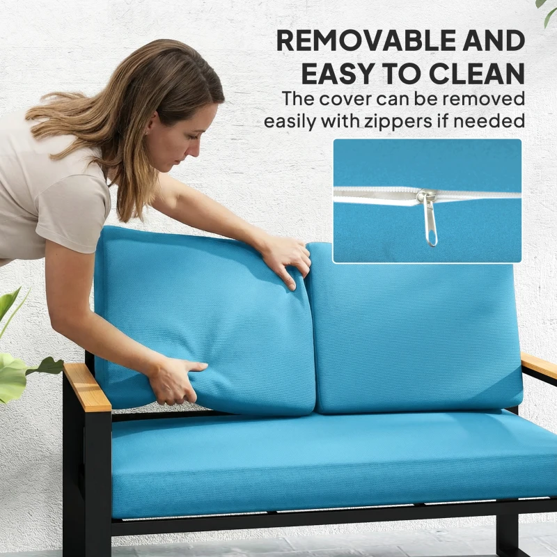 Outsunny 2 Seater 5" Thick Outdoor Seat Cushions with 7" Backrest, Loveseat Outdoor Furniture Cushions, Turquoise