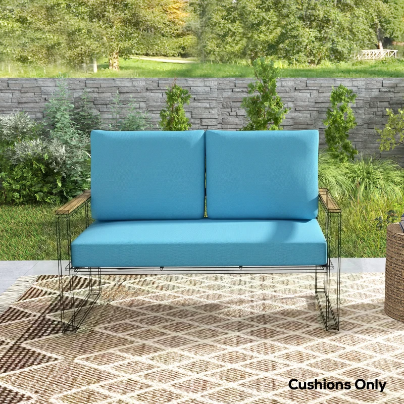 Outsunny 2 Seater 5" Thick Outdoor Seat Cushions with 7" Backrest, Loveseat Outdoor Furniture Cushions, Turquoise