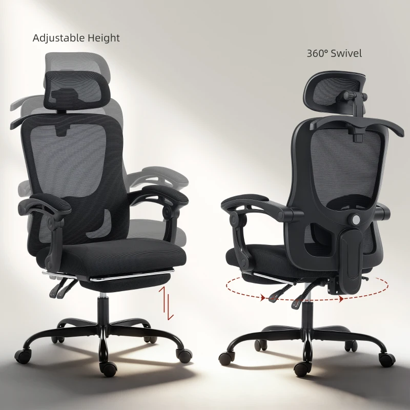 HOMCOM Office Chair, Ergonomic Mesh Computer Desk Chair with Adjustable Headrest, Lumbar Support, Black