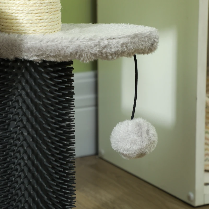 PawHut 2 in 1 Cat Tree Tower 3-Step Pet Stairs with Scratching Posts, Tickling Post, Toy Balls, for High Beds, Couch