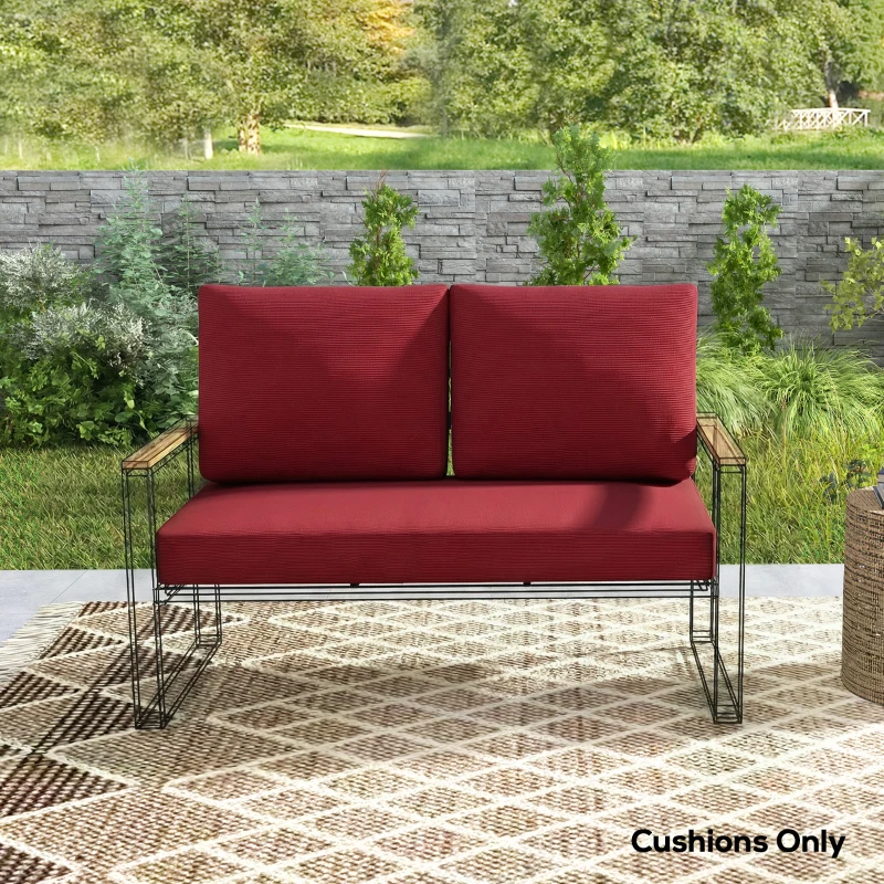 Outsunny 2 Seater 5" Thick Outdoor Seat Cushions with 7" Backrest, Loveseat Outdoor Furniture Cushions, Wine Red
