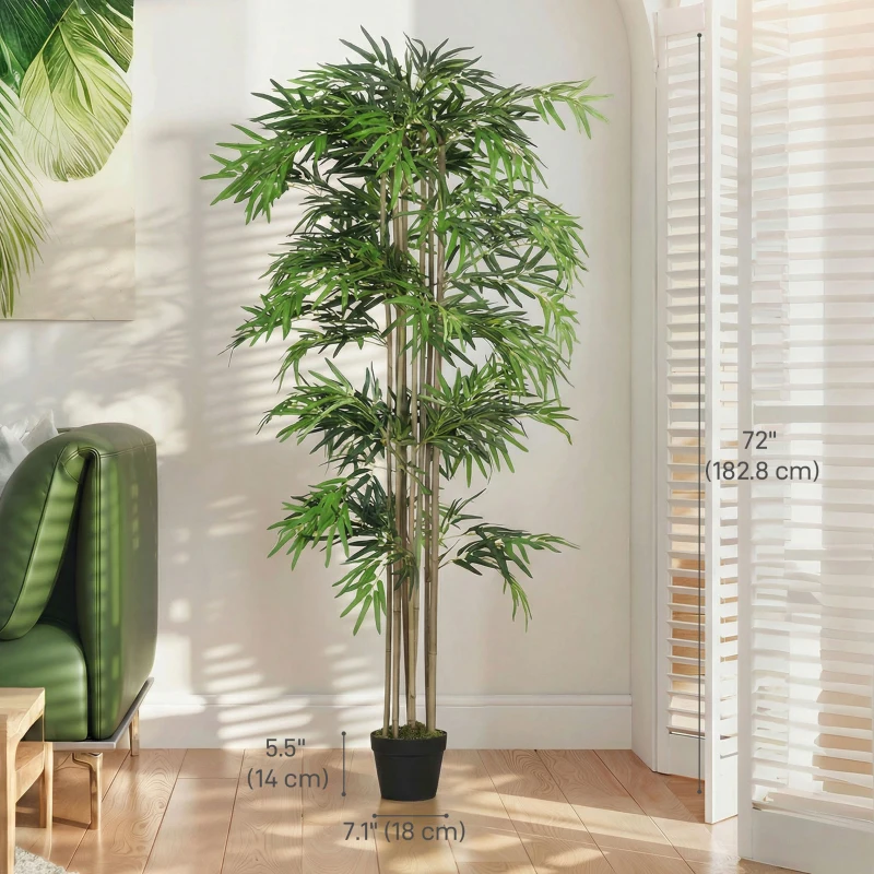 Outsunny 6FT Artificial Bamboo Tree, Fake Plant with 1530 Leaves, Greenery Plant in Nursery Pot for Indoor, Green