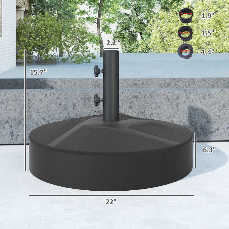 Outsunny Patio Umbrella Base Holder, Heavy Duty Outdoor Umbrella Stand Base, Filled Up to 66lbs with Stand or 55lbs with Water for Garden, Poolside, Black