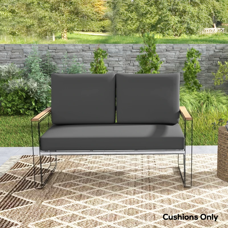 Outsunny 2 Seater 5" Thick Outdoor Seat Cushions with 7" Backrest, Loveseat Outdoor Furniture Cushions, Dark Grey