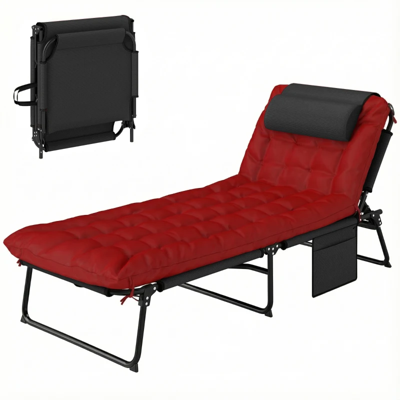 Outsunny Folding Lounge Chair with 4-level Reclining Back & Cushion, Wine Red