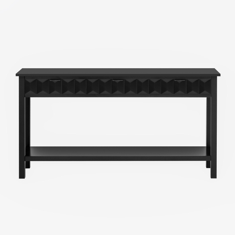Modern Entryway Table with Bottom Open Shelf and Iron Handles, Multi-Functional Console with Wide Surface, 60'' L x 15.5'' W x 31'' H, Black