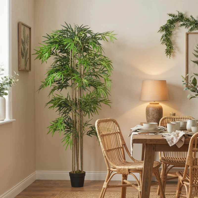 Outsunny 6FT Artificial Bamboo Tree, Fake Plant with 1530 Leaves, Greenery Plant in Nursery Pot for Indoor, Green