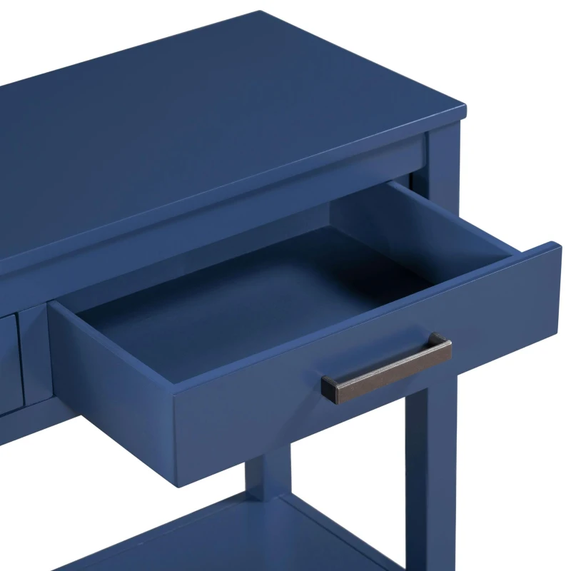 Farmhouse Entryway Table with Wide Top and Open Bottom Shelf, Minimalist Console with Adjustable Feet, 59'' L x 14'' W x 31.5'' H, Navy Blue