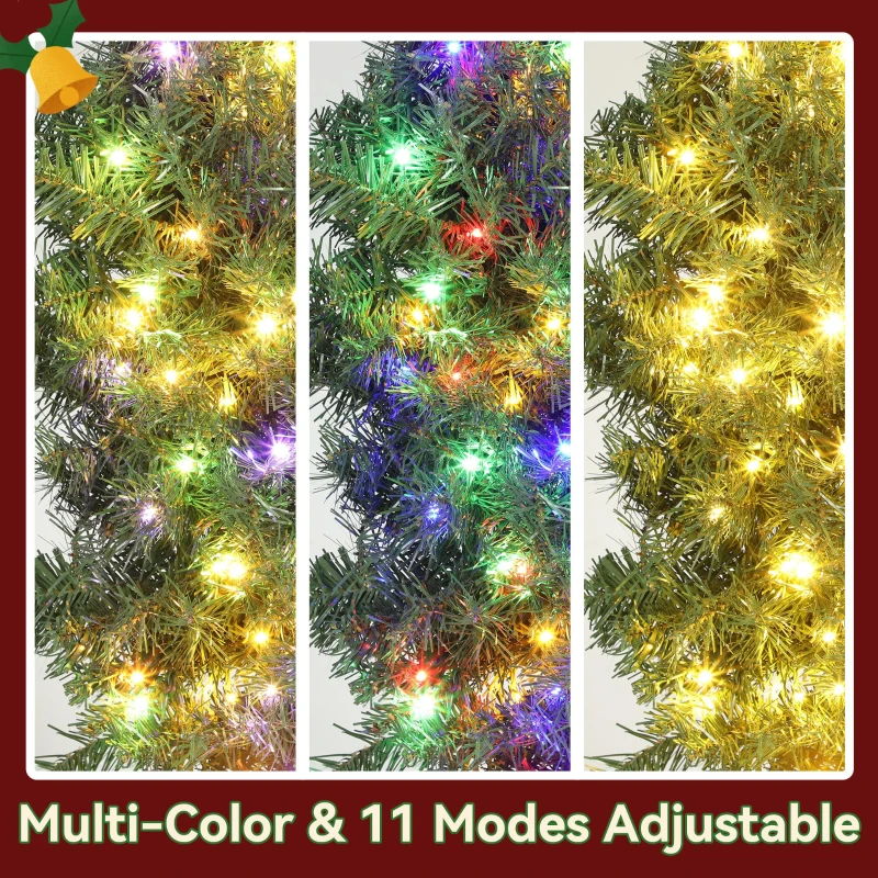 HOMCOM 60in Pre-Lit Christmas Wreath with 3D Red Bow, 11 Lighting Modes, Front Door Christmas Wreath with Remote