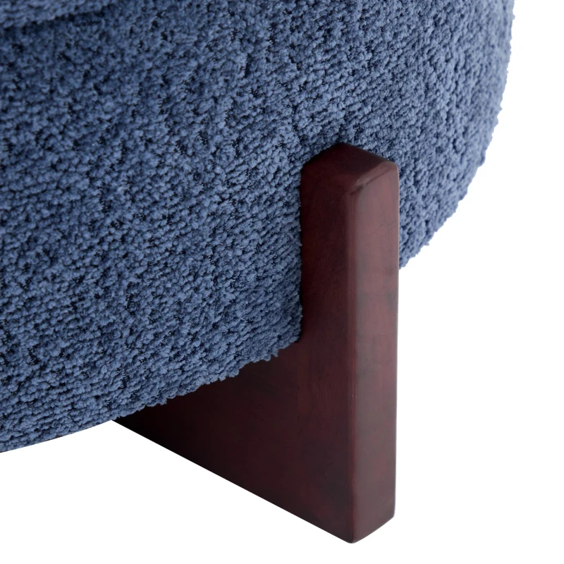 Round Tufted Ottoman with Upholstered Top and Solid Wood Legs, Versatile Coffee Table with Hidden Storage, 32'' L x 32'' W x 18'' H, Blue