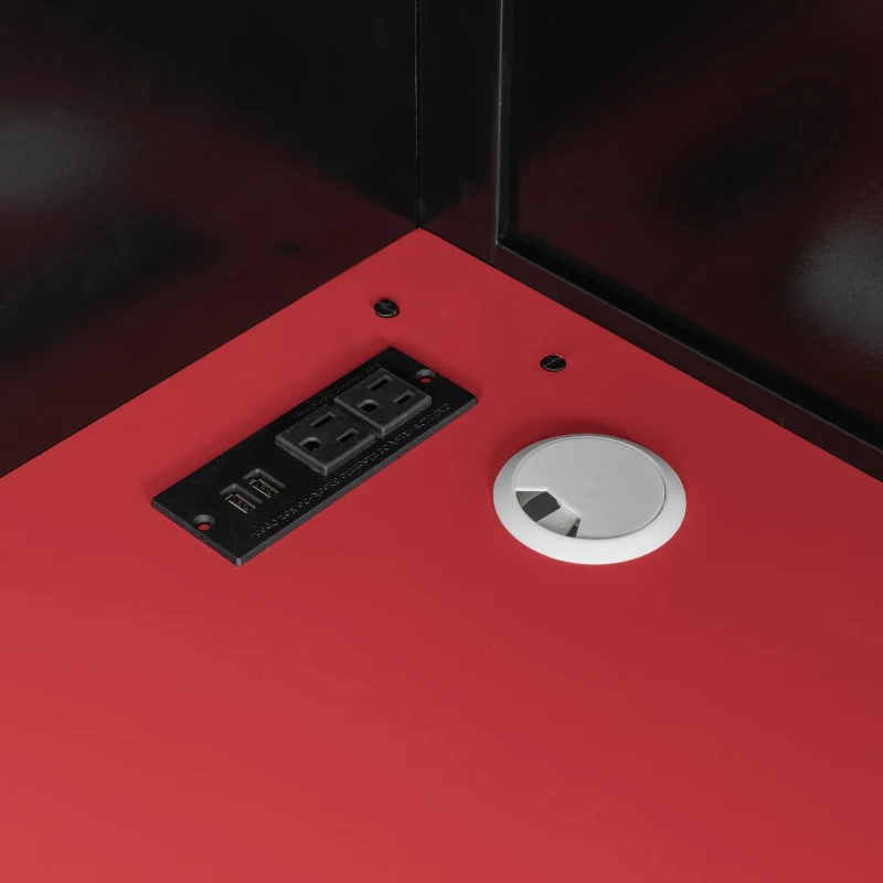 Full Size Wood Loft Bed with Multi-Tier Storage Shelves, Esports-Style Bed Frame with Integrated Side Desk, 93.5'' L x 55.5'' W x 65'' H, Red